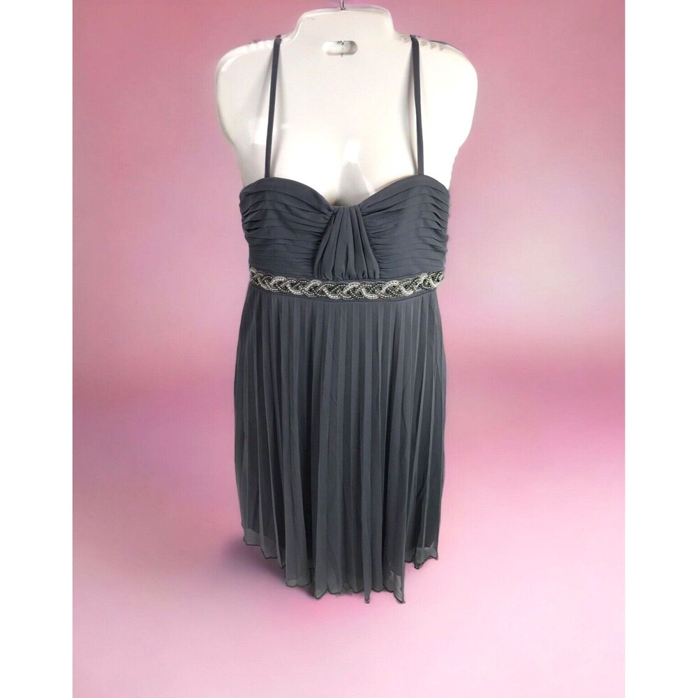 DB Studio Womens sleeveless Gray Prom Bridesmaid dress beaded pleated L 12/14
